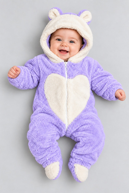 Kalpli Welsoft Peluş Bebek Tulum Kapüşonlu Kulaklı Fermuarlı Patikli Kışlık Unisex Bebek Uyku Tulumu 6-18 Ay