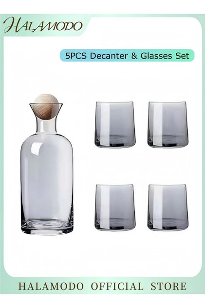 5PCS Decanter &Glasses Set Crystal Decanter Set Glass Carafe Set Vintage Glassware Water Pitcher Electroplating Process Glass Water Bottle for Home Office