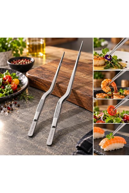 Professional Chef Decorating Tweezers with Slanted Tip, 304 Quality Stainless Steel, Set of 2