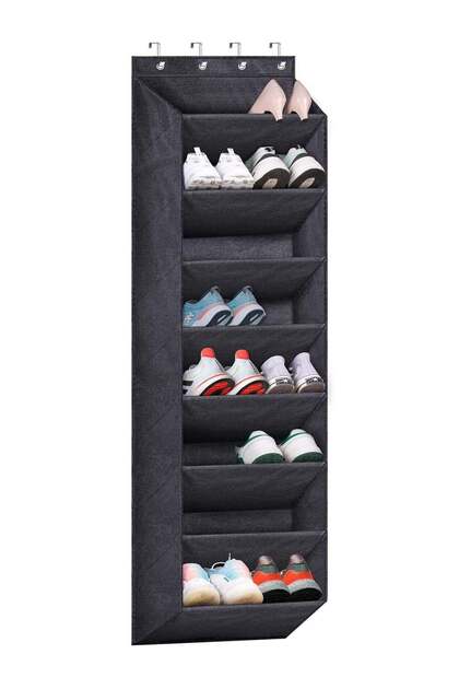 8 Tier Over The Door Shoe Organizer for Closet with Large Deep Pockets, Narrow Shoe Rack for Door Hanging Boots Storage, Hanging Storage Closet Door Organizer