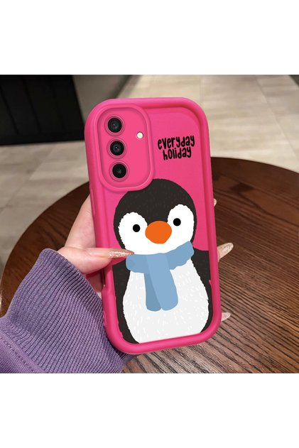 Pink Red Silicone Case Compatible with Samsung Galaxy A17/A26 Shockproof Camera Protection Penguin Pattern