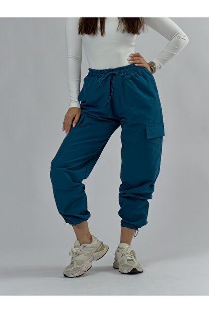 Petrol Women's Parachute Pants with Cargo Pockets and Adjustable Legs Coc3421