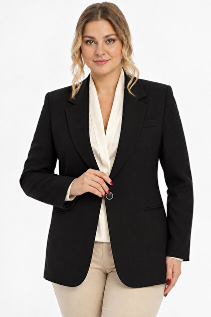 Siyah Kadın Büyük Beden Blazer Ceket