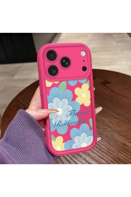 iPhone 17 Pro/18 Pro Compatible Pink Red Silicone Case Shockproof Camera Protection Floral Pattern