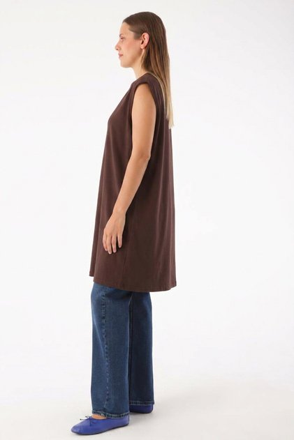 Büyük Beden Yaka Biyeli Kolsuz Likralı T-shirt