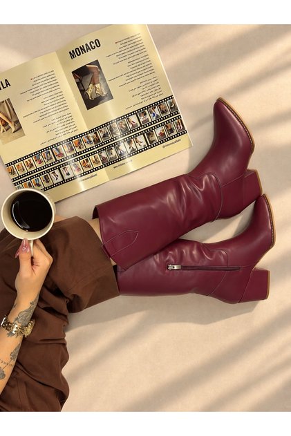 Limona Bordo Imported Leather 6 cm Heel Women's Boots