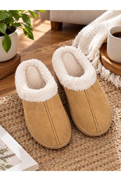 Plush House Slippers with Fur Inside, Warm Sole, Comfortable Winter Slippers, Non-Slip Sole