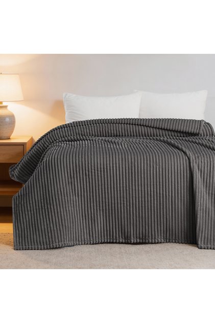 Striped Mink Double Fleece Blanket Dark Gray 200X220 cm