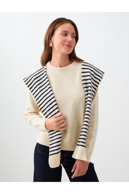Off-White Shawl Scarf Detailed Round Neck Knitwear Sweater