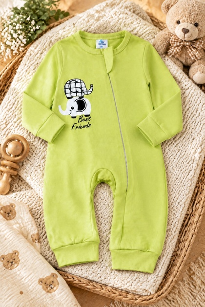 Unisex Baby Romper Long Sleeve Zippered Cotton Elephant Printed