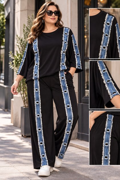 Denim Detailed Suit Plus Size