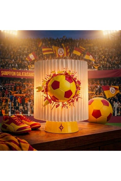 Galatasaray Temalı Sarı Kırmızı Futbol Topu Şekilli Gece Lambası & Masa Lambası - Taraftar Hediyelik Dekoru