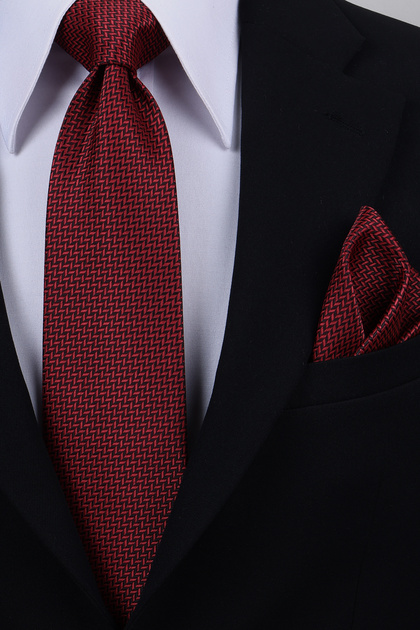 Hand Made 8 cm Small Pattern Red Color Handkerchief Tie