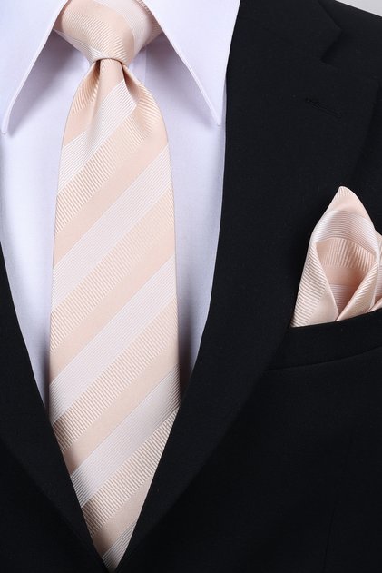 Hand Made 8 cm Striped Pattern Champagne Color Handkerchief Tie