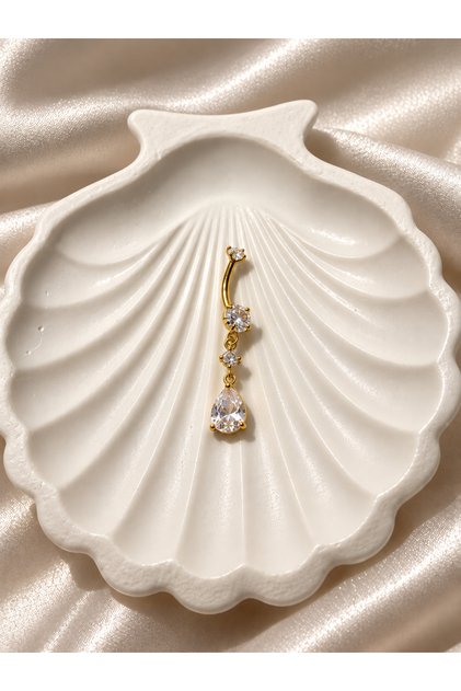Zirkon Taşlı Sallantılı Çelik Göbek Piercing