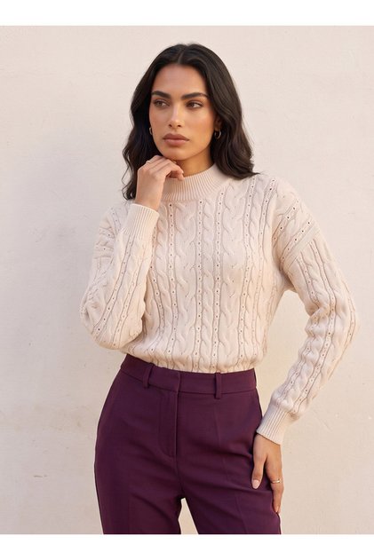Cable Knit High Neck Sweater