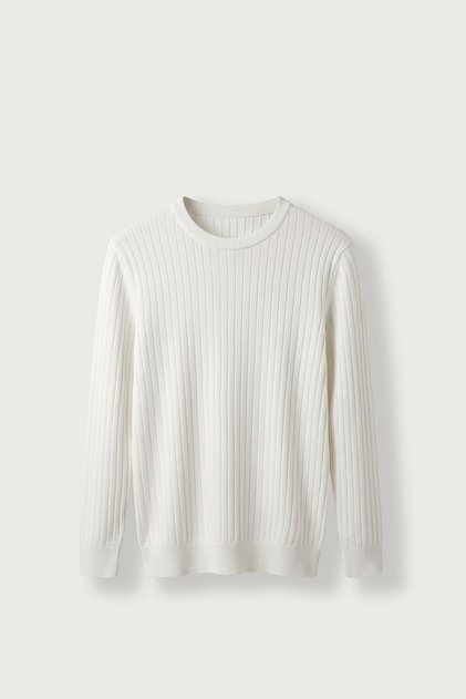 Men's Slim Fit Ribbed Crew Neck Knitwear Sweater Ecru