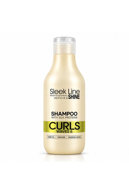 Șampon Sleek Line Waves & Curls 300 ml cu Proteine de Mătase, pentru Păr Creț și Ondulat, Anti-Frizz