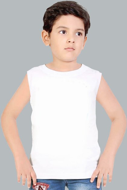 Plain Unprinted White Boys' Cut-Sleeve / Sleeveless T-Shirt / Undershirt