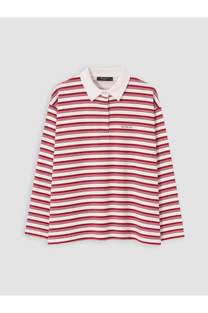 Alita City Farkıyla Lcw Modest Red 3 Thread Striped Standard & Regular Women's Sweatshirt Tunic