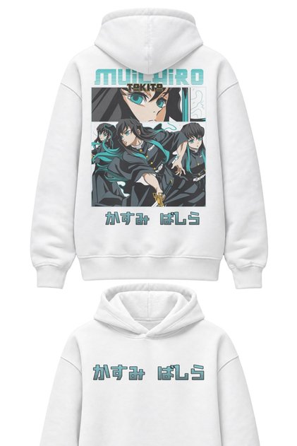 Oversize Demon Slayer Muichiro Tokito Back Printed Hooded Sweatshirt, Unisex Anime Themed Hoodie