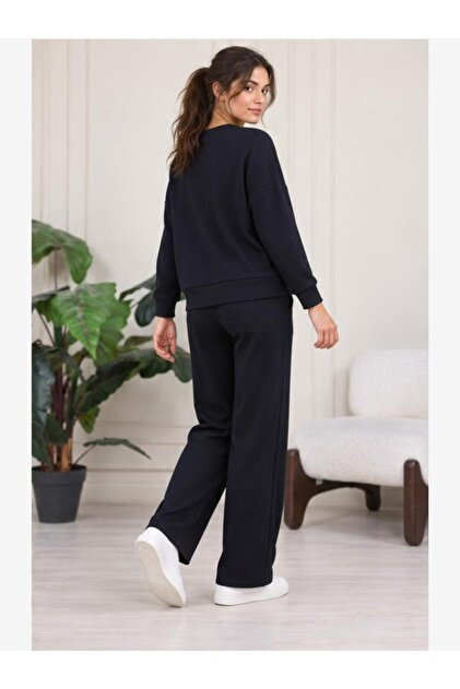 Kadın Oysho Kumaş Bisiklet Yaka Sweatshirt ve Bol Paça Eşofman Altı İkili Takım