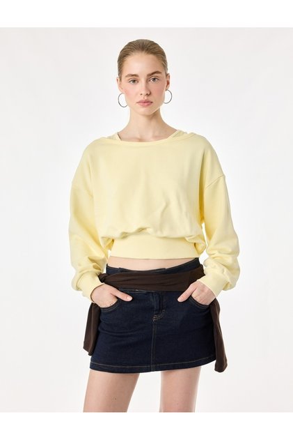 Rahat Kalıp Pamuklu İkili Katmanlı Ribanalı Kayık Yaka Uzun Kollu Sweatshirt
