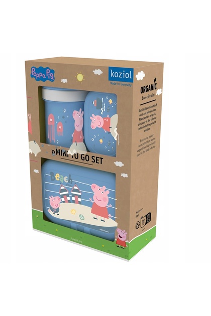 Set de 2 sticle de 200 ml și 2 cutii pentru gustări Peppa Pig, albastre, pentru școală.