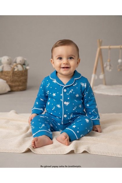 Star Printed 6-9-12-18-24 Months Double Breasted Collar Cotton Pajama Set for Boys and Girls Babies