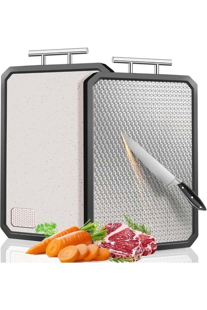 Stainless Steel Cutting Board for Kitchen,chopping board, Double Sided Chopping Board Food Grade Rice Husk Fiber Chopping Board with Wheat Straw PP Non-Slip Silicone Edges Double-Side using,Easy-Grip