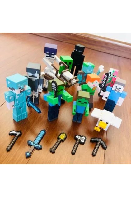 Minecraft Tam Set 14 Model Hareketli Figür 3D Baskı Zırhlı At Steve Alex Enderman Wither Skeleton