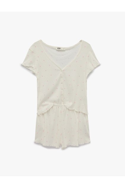 Relaxed Fit Buttoned V-Neck Short Sleeve Pajama Set