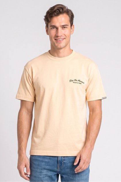 Men Crew Neck Short Sleeve Embroidered T-Shirt, Beige