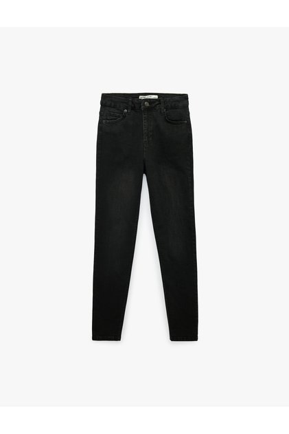 High Waist Buttoned Pocketed Cotton Slim Fit Denim Trousers - Skinny Push up Fit Jean