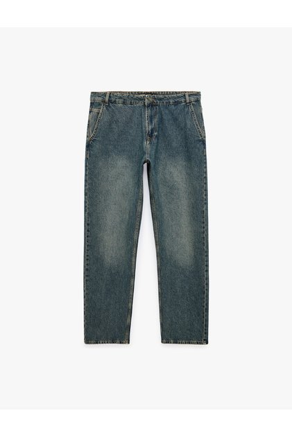 Cotton Pocketed Regular Waist Vintage Straight Fit Jean Trousers