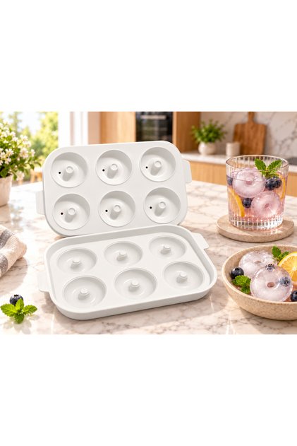 Donut Ice Mold 6-Piece Ring Ice Tray with Lid – Donut Shaped Ice Mold for Drinks and Cocktails White