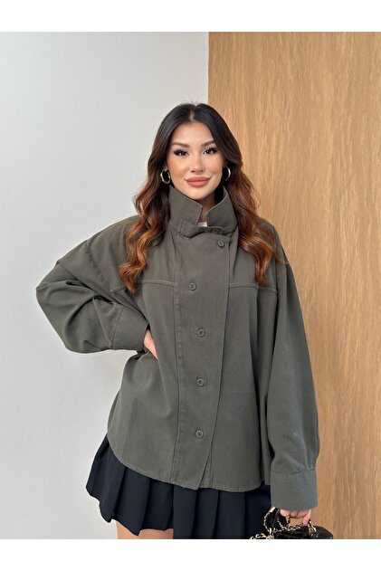 Women's Stand Collar Buttoned Oversize Shirt