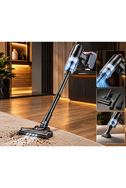 Aspirator Vertical Fără Fir 3 în 1, LED, Multifuncțional, cu Accesorii, Negru