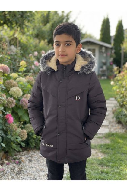 Boys' Fur Hooded Plush Lined Winter Coat & Jacket with Pockets