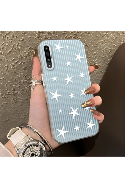 Samsung Galaxy A50/A50S/A30S Uyumlu Açık mavi ince dikey çizgiler, dağınık yıldız illüstrasyon