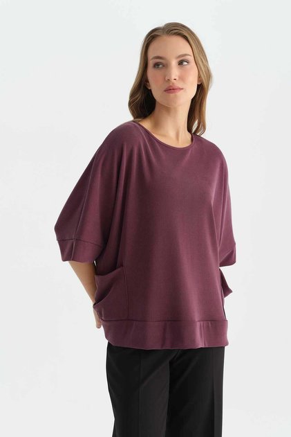 Yanları Cepli Kendinden Fitilli Bluz / BORDO