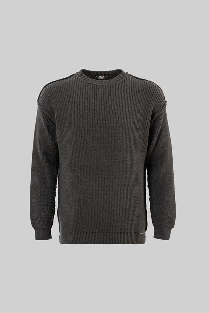 Men's Thessaloniki Knitted Dirty Stitching Crew Neck Oversize Knitwear Anthracite