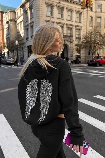 sabduedd siyah silver kanatlı oversize viral 2iplik sweashirt