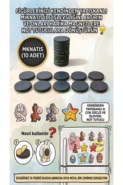 10'lu Kendinden Yapışkanlı Mıknatıs - Taş Boyama Figürleri için Güçlü Buzdolabı Magneti