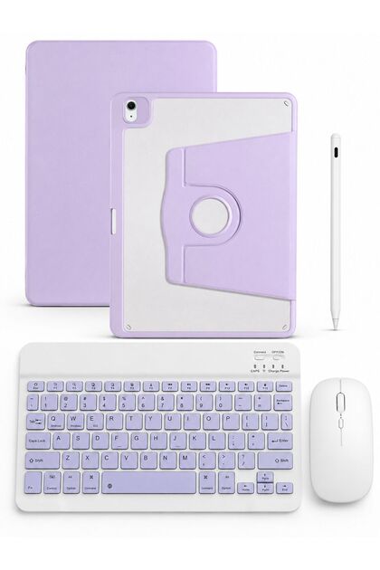 Apple iPad Air 13 M2/M3/M4 ile Uyumlu DeskFold Türkçe Q Klavyeli 360° Dönebilen Kılıf Seti Mouse Kalem