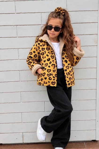 Girl's Leopard Patterned Fur Jacket