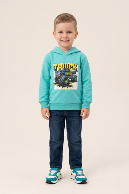 Boy's Sweatshirt with Hood, Printed, 2 Thread Fleece, 100% Cotton