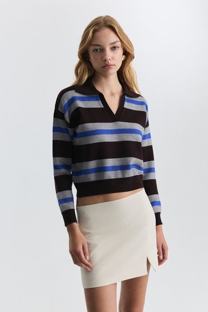 Striped Polo Collar Sweater