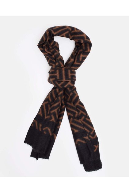 Women Black And Brown Geometric Scarf 180x50cm
