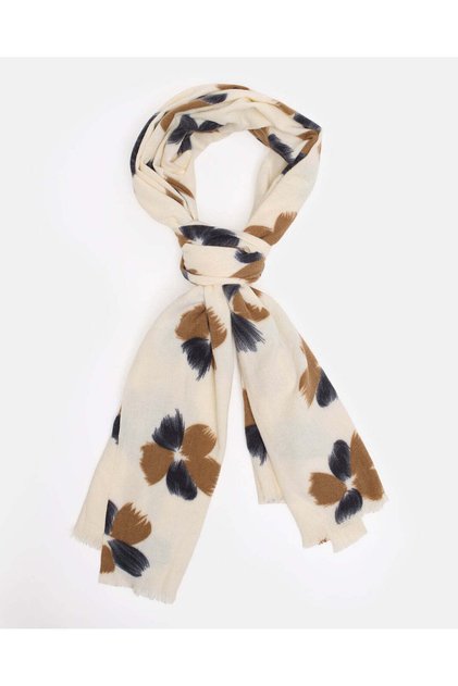 Women Off White Brown And Navy Floral Lightweight Scarf 180x70cm
